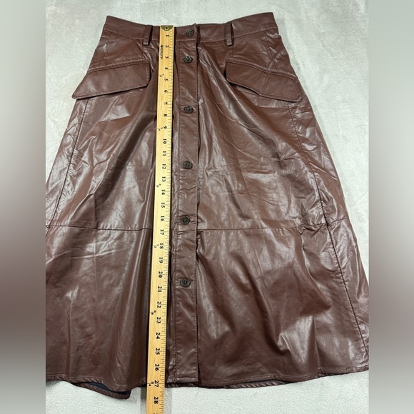 NWT Banana Republic Factory Vegan Faux Leather Brown A Line Button Midi Skirt 2 - Picture 10 of 16